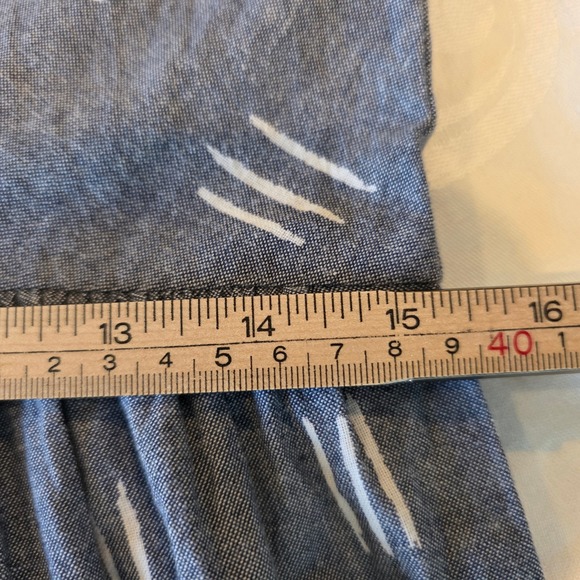 Lilla P Womens XS Blue White Dash Print Cotton Maxi Dress Fringe Hem Button Back - Picture 11 of 12